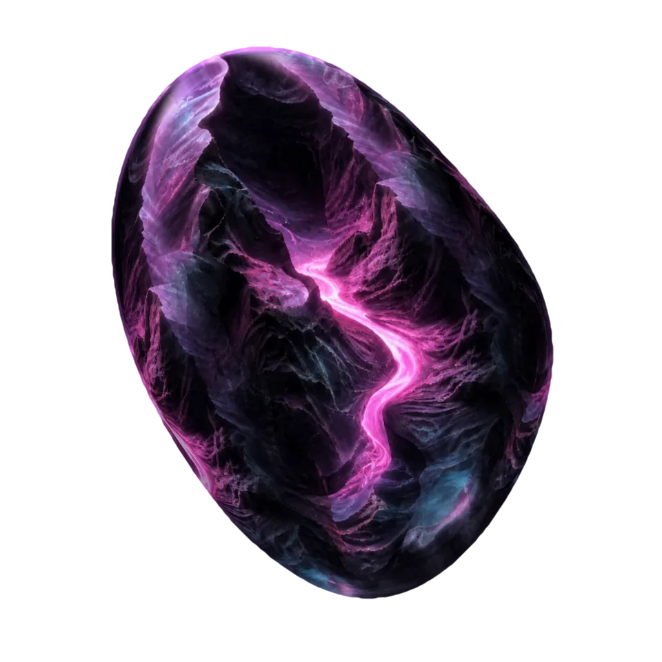 The Explore planet: dark canyons lit by a magenta current
