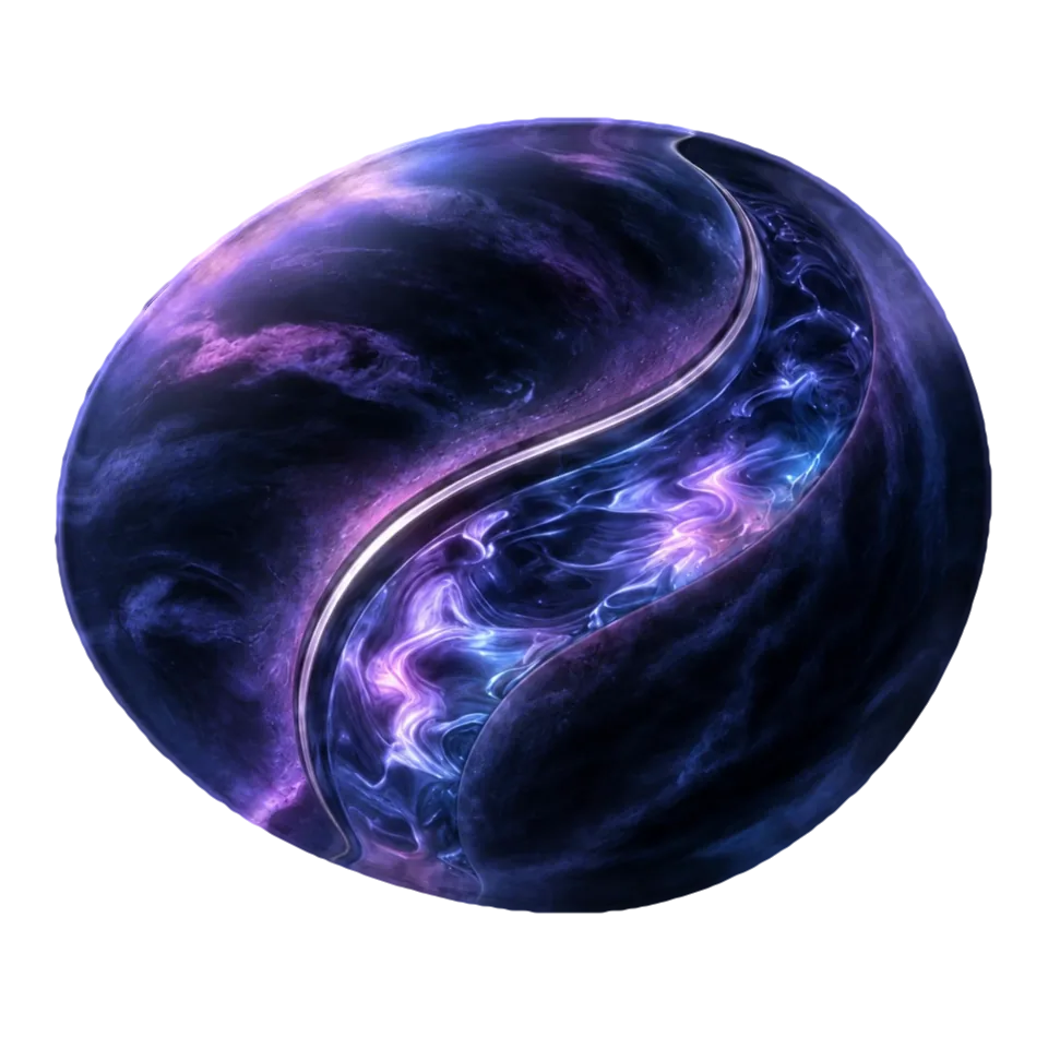 The DeFi planet: a deep violet world split by a bright river of light